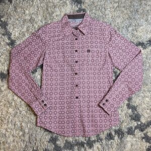 Cinch Button Up / Pink & Brown